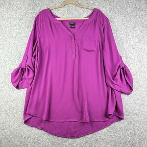 Torrid Blouse Top Womens Plus Size 3X Purple Roll Tab Preppy Career Office Shirt